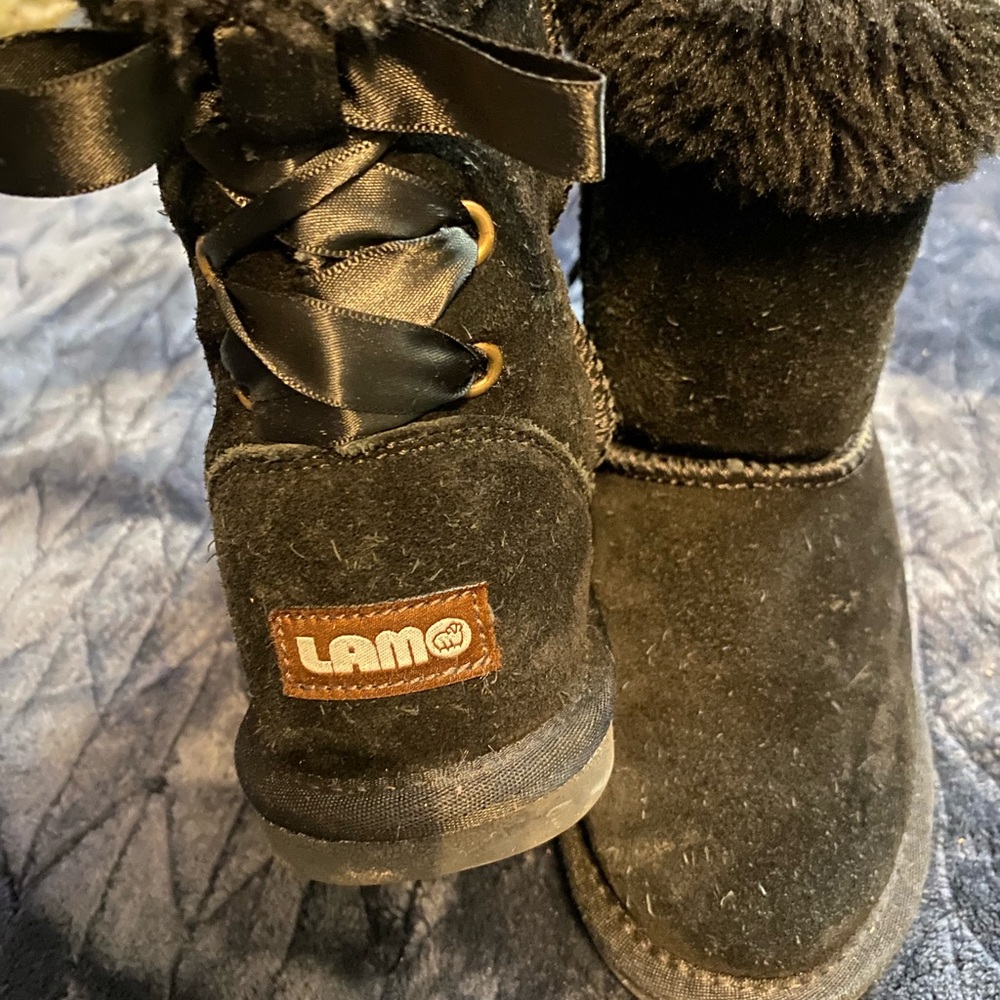 Lamo Kids Black Boots with Fur Trim
